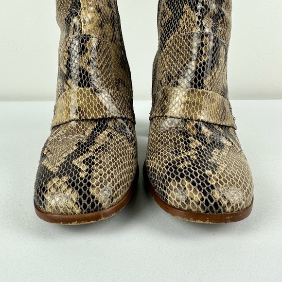 Topshop Snakeskin Print Booties Tan Black Leather High Block Heels Women’s 38 - Picture 4 of 16